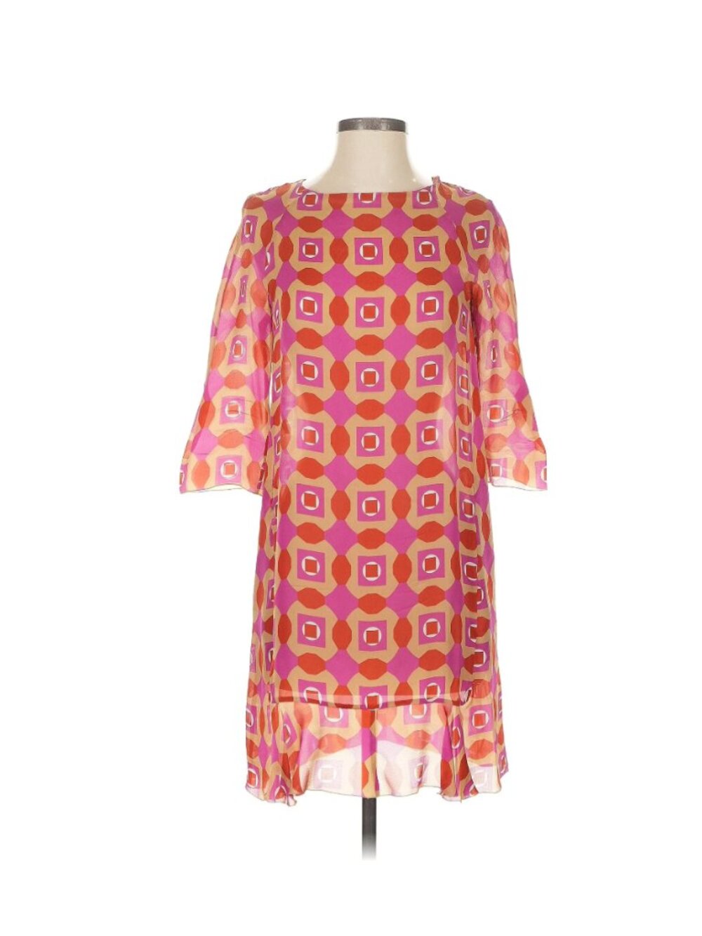 Authentic Marni Italian Geometric Silk 3/4 Sleeve Shift Dress Size IT 38 / US S